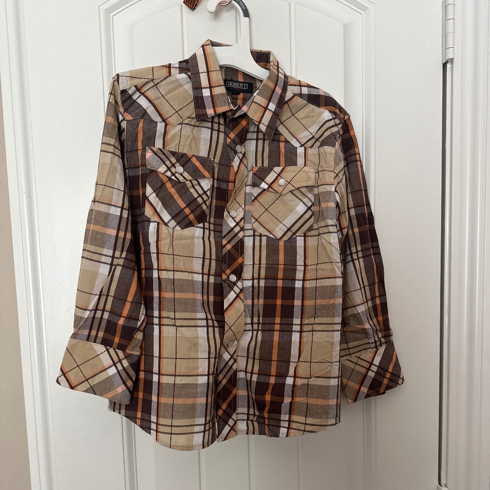 Gioberti Kids Plaid Long Sleeve Button-Up Western Shirt Size 6